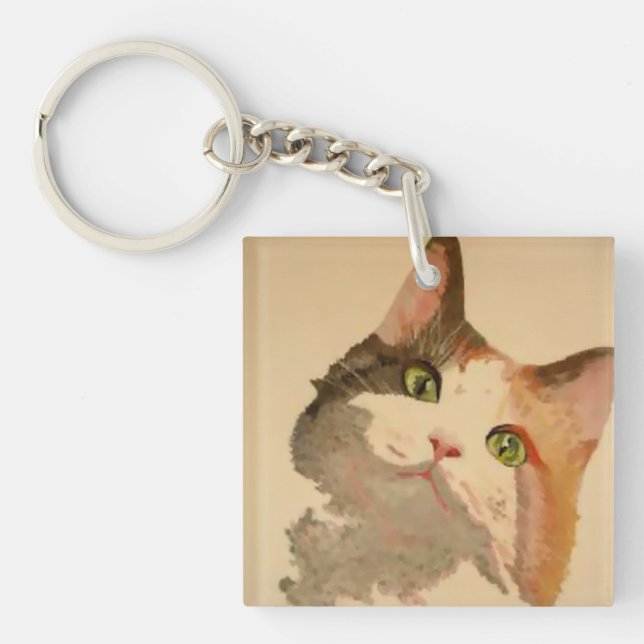 I'm All Ears: Calico Cat Portrait Key Ring (Front)