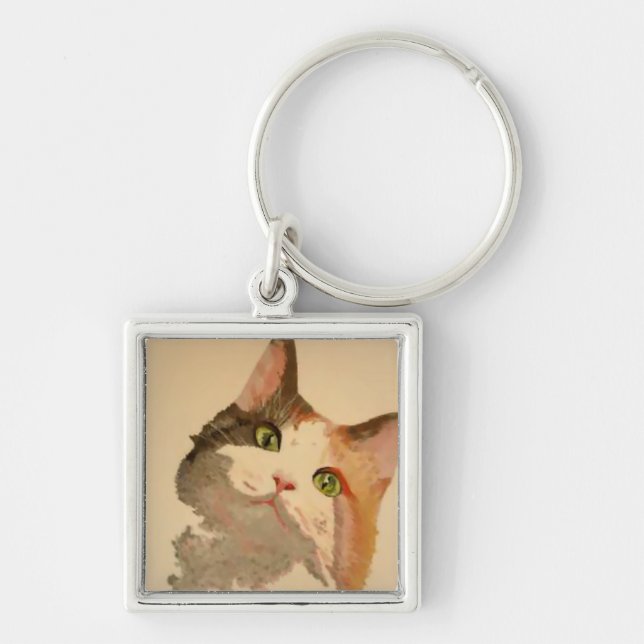 I'm All Ears: Calico Cat Portrait Key Ring (Front)