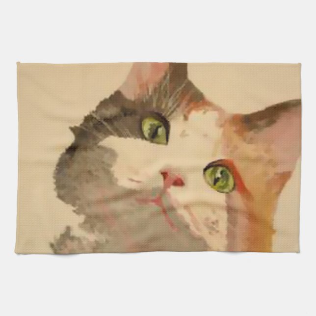 I'm All Ears: Calico Cat Portrait Tea Towel (Horizontal)