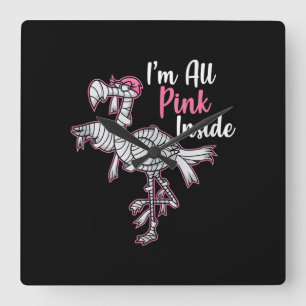 Im All Pink Inside Funny Halloween Flamingo Gift Square Wall Clock