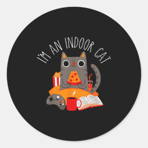 I'm An Indoor Cat Funny Reading Coffee Gaming Cat  Classic Round Sticker