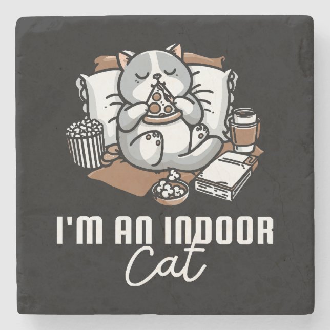 I'm an indoor cat - Introvert cat Stone Coaster (Front)
