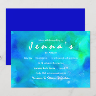 I'M AQUA WATERCOLOR Bat Mitzvah Invitation