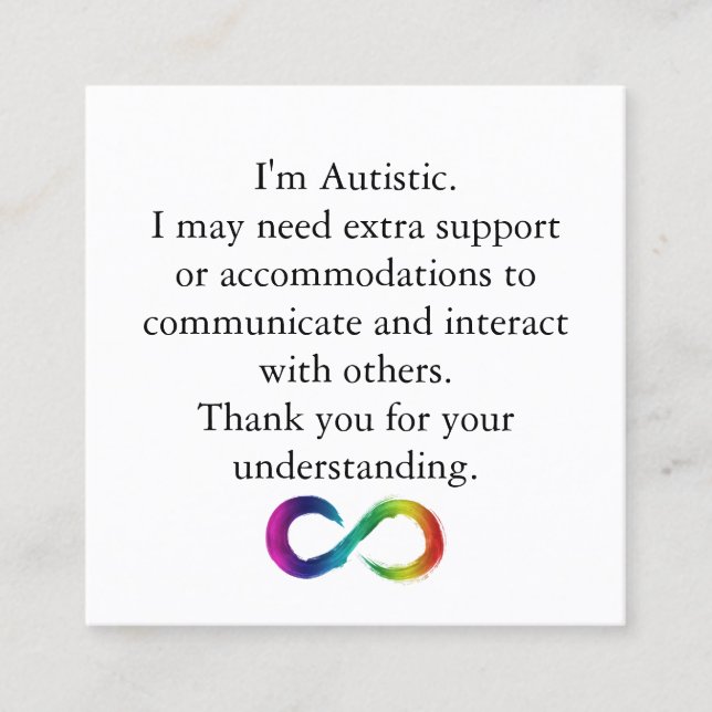 "I'm Autistic" Awareness- Communication Card (Front)