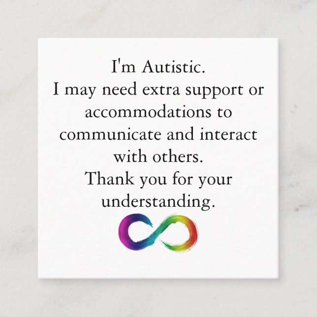 "I'm Autistic" Awareness- Communication Card (Front)