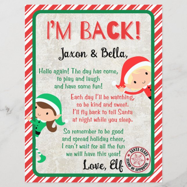 I'm Back Christmas Elf Arrival Letter (Front)