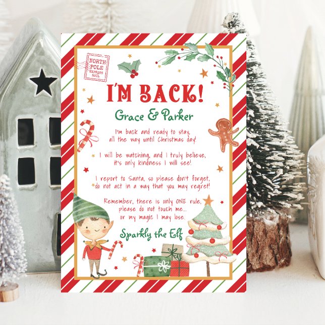 I'm Back Welcome Back Christmas Elf Letter Poster (I'm back Elf letter is a great way to welcome back your Christmas elf. Personalized elf letter )