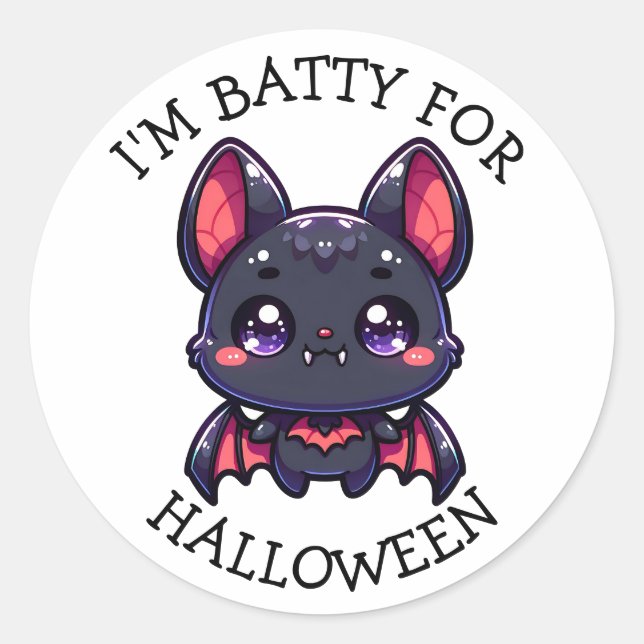 I'm Batty for Halloween Cute Chibi Bat Classic Round Sticker (Front)