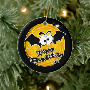 I'm Batty Orange and Yellow Swirl Ceramic Ornament