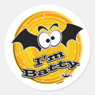 I'm Batty Orange and Yellow Swirl Classic Round Sticker