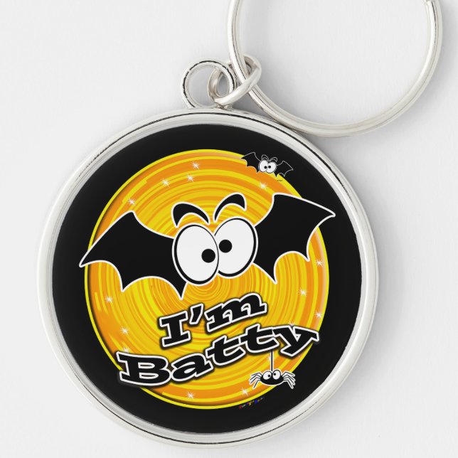 I'm Batty Orange and Yellow Swirl Key Ring (Front)