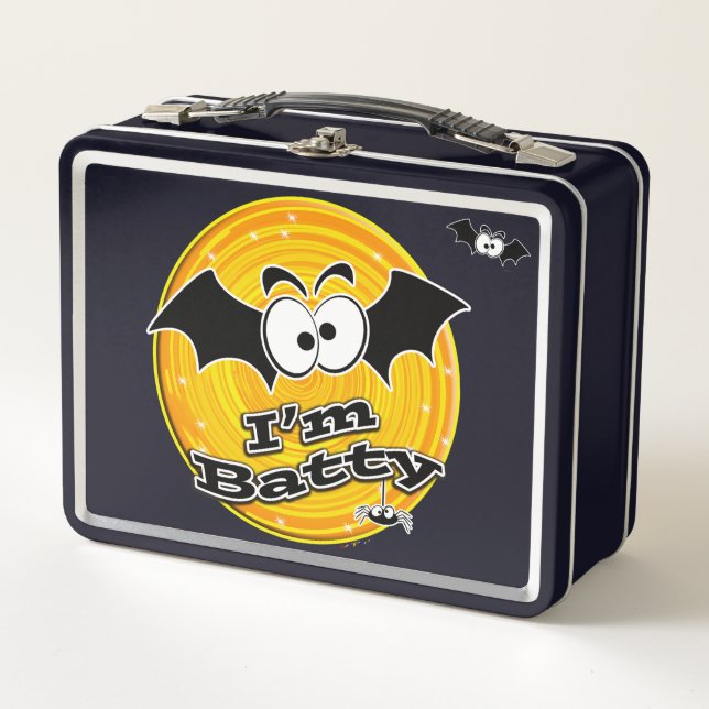 I'm Batty Orange and Yellow Swirl Metal Lunch Box (Front)