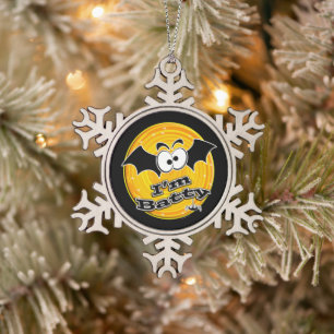 I'm Batty Orange and Yellow Swirl Snowflake Pewter Christmas Ornament