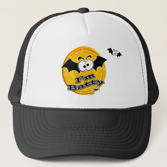 I'm Batty Orange and Yellow Swirl Trucker Hat (Front)