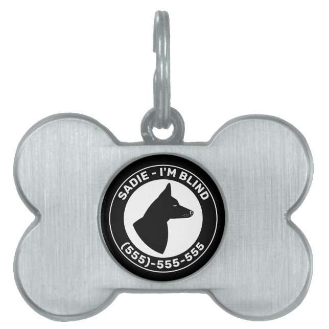 I'm Blind Black Dog W/ Pricked Ears & Closed Eyes Pet ID Tag (Front)