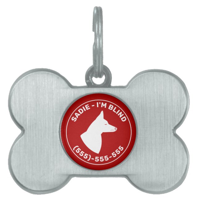 I'm Blind- Dog W/ Closed Eyes And Pricked Ears Red Pet ID Tag (Front)