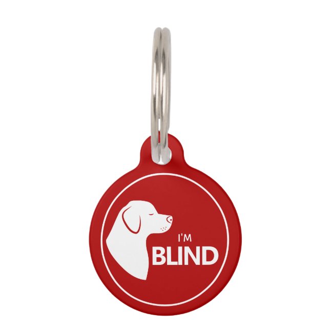I'm Blind White Dog On Red Blindness Awareness Pet Tag (Front)