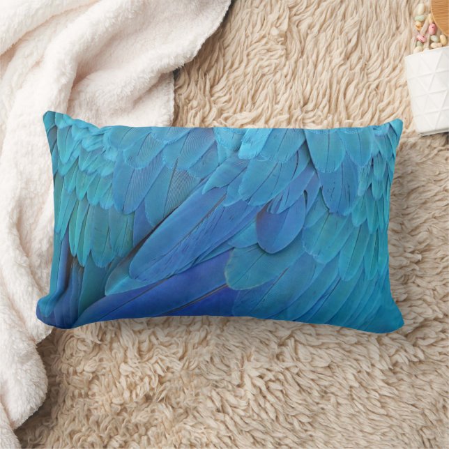 I'm blue - Macaw feathers Lumbar Cushion (Blanket)