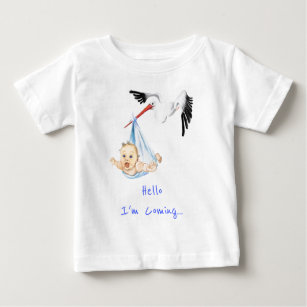 I'm Coming.. Fun Stork Carrying Baby Add Text/Name Baby T-Shirt