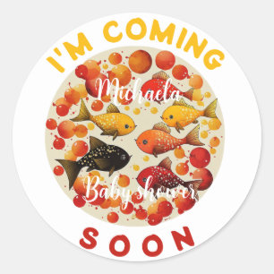 I'm coming Soon Funny Red Cherry Fish Baby Shower Classic Round Sticker