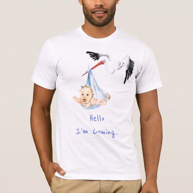 I'm Coming..  Stork Carrying Baby Funny - Add Text T-Shirt (Front)