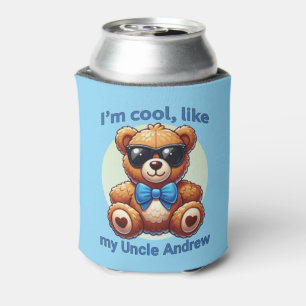I'm Cool Teddy Bear with Blue Bow Customisable Can Cooler