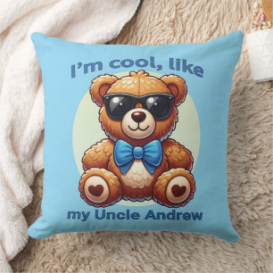 I'm Cool Teddy Bear with Blue Bow Customisable Cushion
