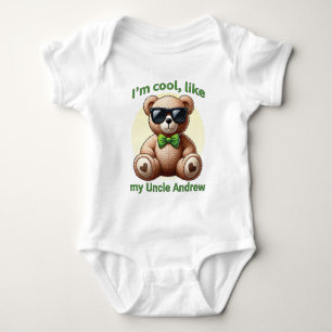I'm Cool Teddy Bear with Green Bow Customisable Baby Bodysuit