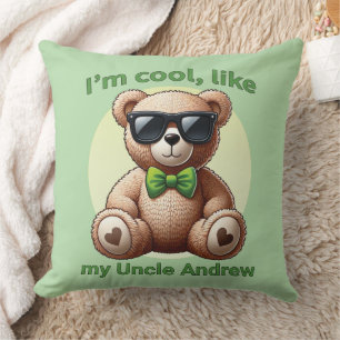 I'm Cool Teddy Bear with Green Bow Customisable Cushion