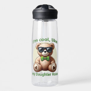 I'm Cool Teddy Bear with Green Bow Customisable Water Bottle