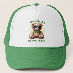 I'm Cool Teddy Bear with Green Bow Customizable Trucker Hat