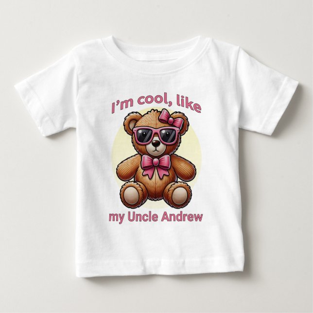 I'm Cool Teddy Bear with Pink Bow Customisable Baby T-Shirt (Front)