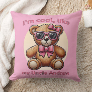 I'm Cool Teddy Bear with Pink Bow Customisable Cushion