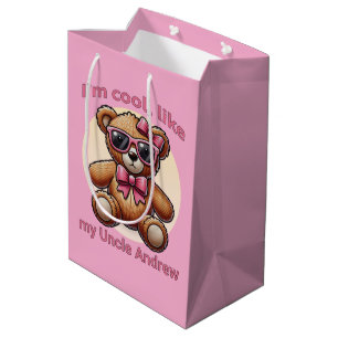 I'm Cool Teddy Bear with Pink Bow Customisable Medium Gift Bag