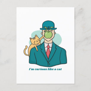 I'm curious like a cat Cat with a green apple Postcard