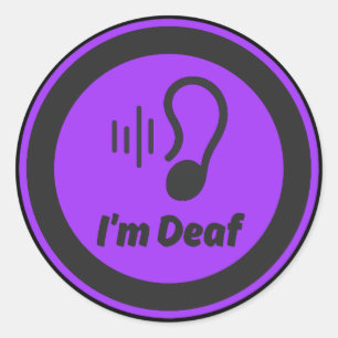I'm deaf symbol - black and purple classic round sticker