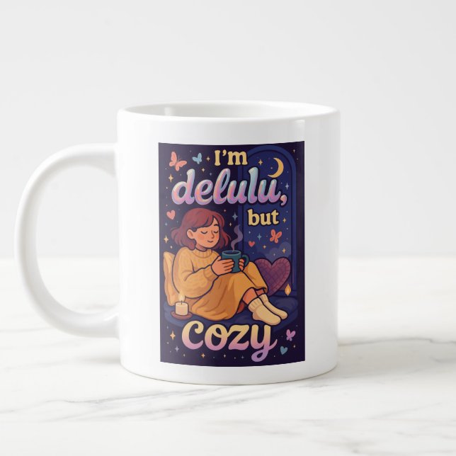 I'm delulu, but cosy 2 large coffee mug (Left)