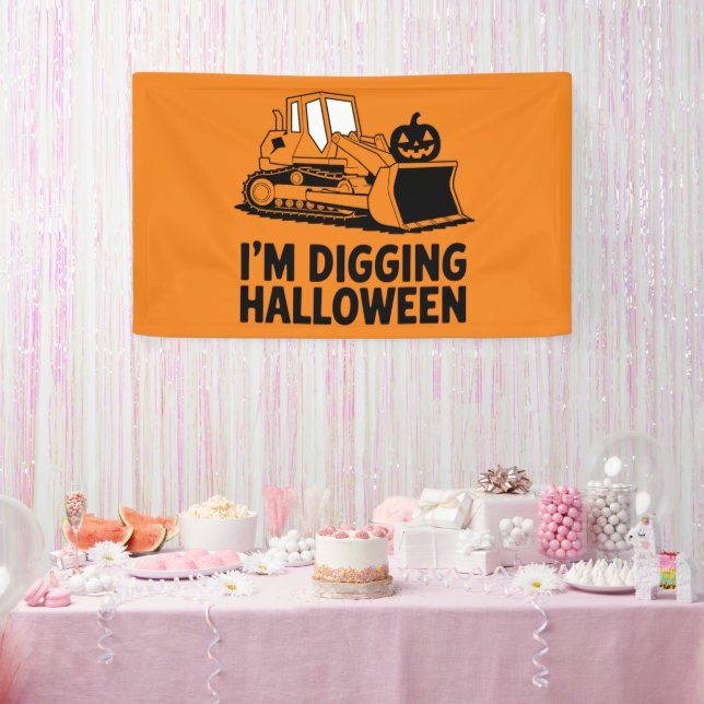 I'm Digging Halloween Pumpkin Face Tractor Kids Banner (Party)