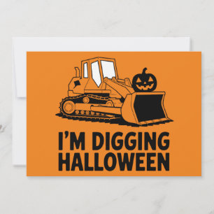 I'm Digging Halloween Pumpkin Face Tractor Kids Invitation