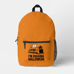 I'm Digging Halloween Pumpkin Face Tractor Kids Printed Backpack