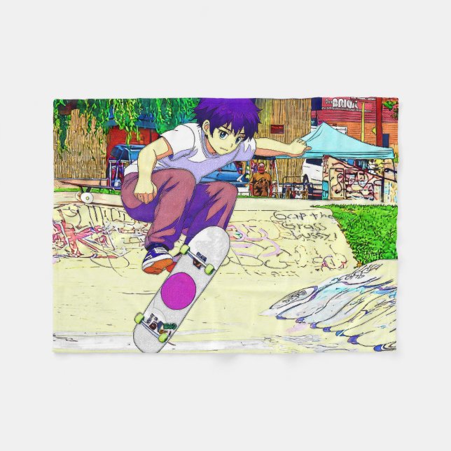 I'm Doing It - Young Skateboarder Fleece Blanket (Front (Horizontal))