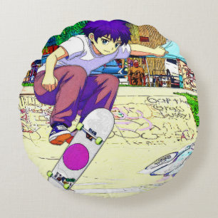 I'm Doing It - Young Skateboarder Round Cushion