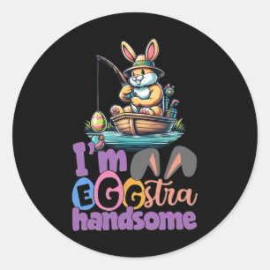 Im Eggstra Handsome Bunny Fishing B Fish Easter Da Classic Round Sticker