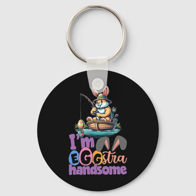 Im Eggstra Handsome Bunny Fishing B Fish Easter Da Key Ring (Front)