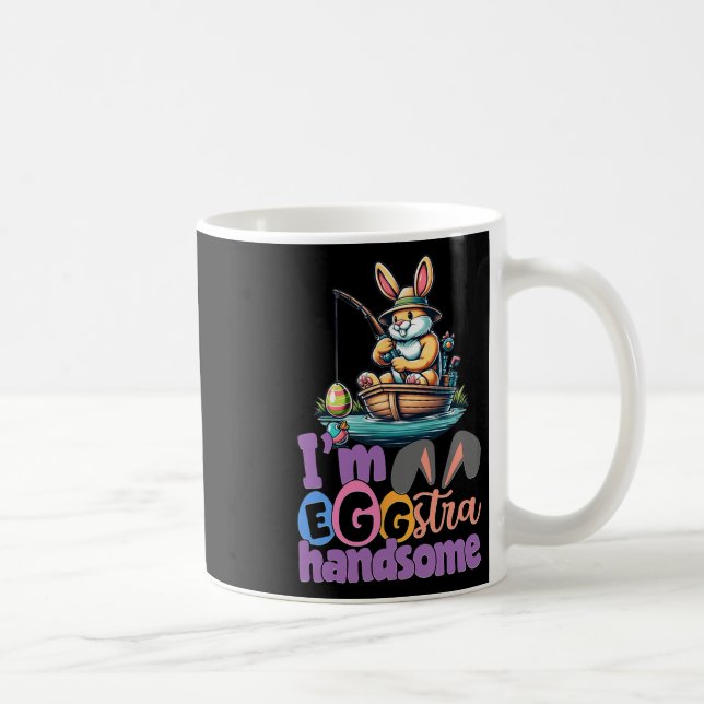 Im Eggstra Handsome Bunny Fishing Byss Fish Easter Coffee Mug (Right)
