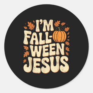 Im Fall-o-ween Jesus Halloween Christian Groovy Pu Classic Round Sticker