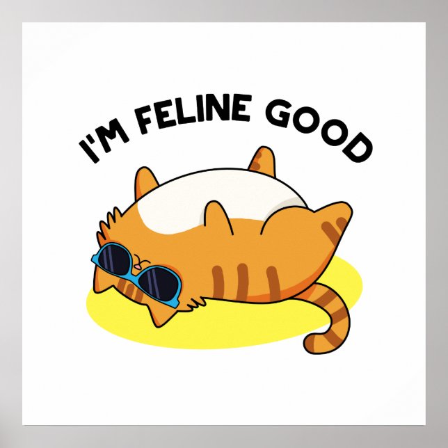 I'm Feline Good Funny Fat Cat Pun Poster (Front)