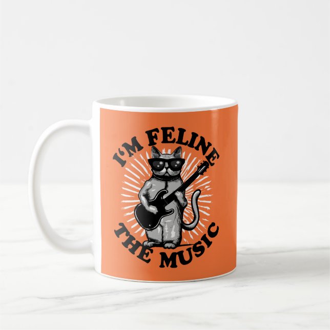 I'm Feline The Music | Guitar Player Cat Coffee Mug (Left)