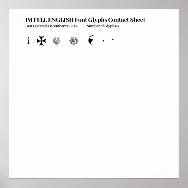 IM FELL ENGLISH Font Glyphs Contact Sheet Poster (Front)