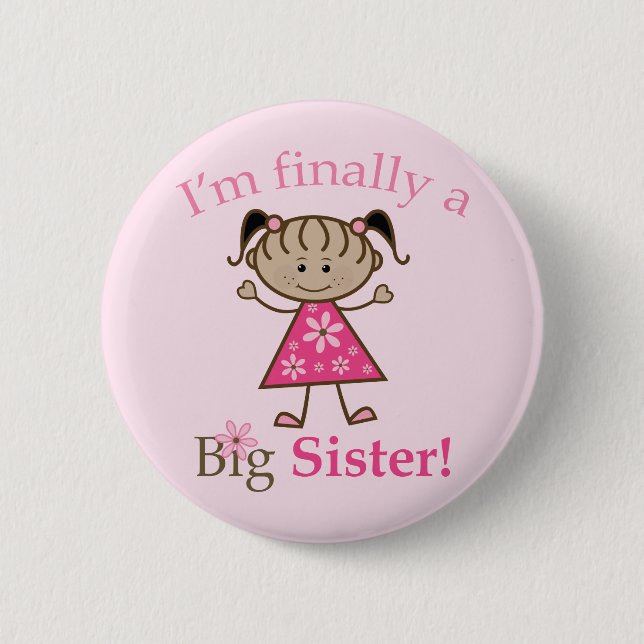 I'm Finally a Big Sister Ethnic Stick Figure Girl 6 Cm Round Badge (Front)